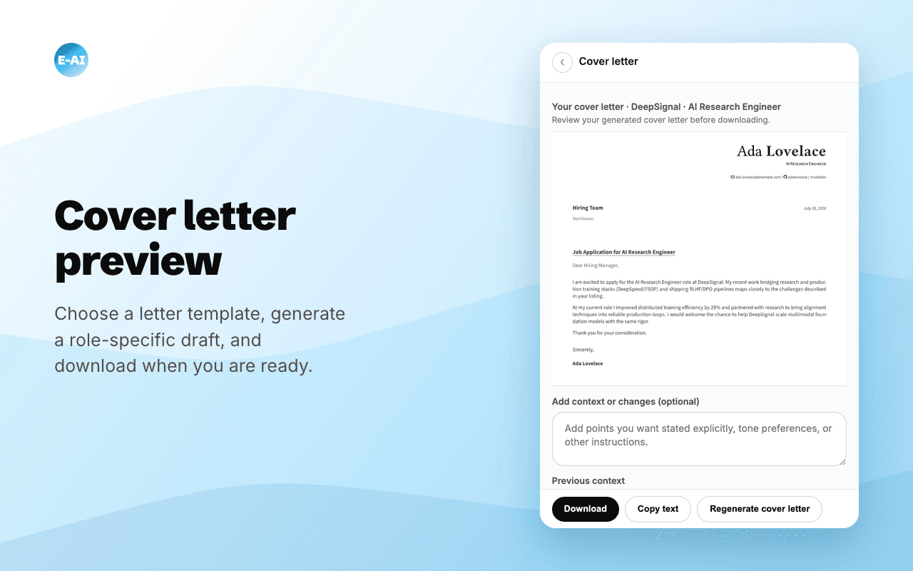 Cover letter preview in the Easy-AIpply side panel